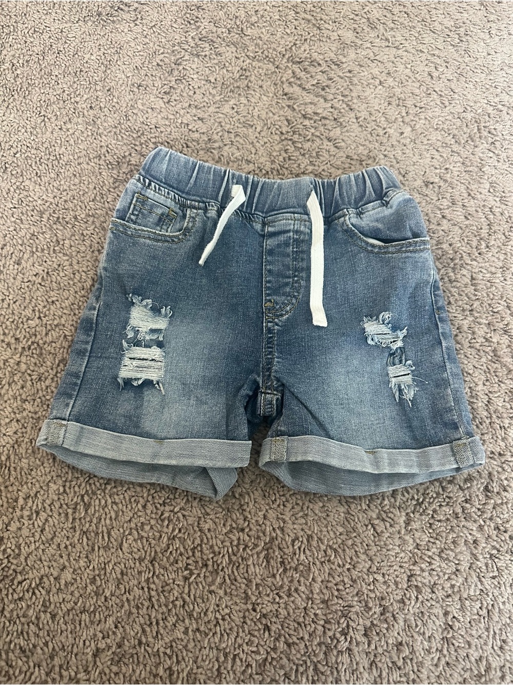 Little Bipsy Distressed Blue Denim Shorts with Drawstring